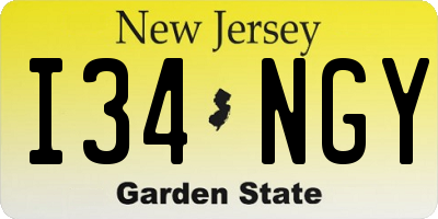 NJ license plate I34NGY