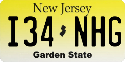 NJ license plate I34NHG