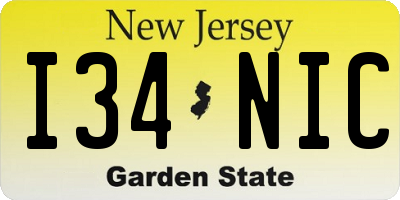 NJ license plate I34NIC