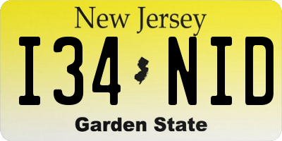 NJ license plate I34NID