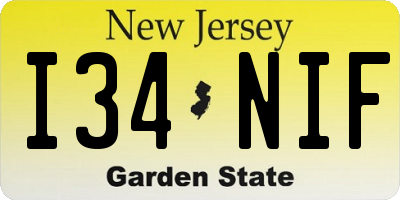 NJ license plate I34NIF