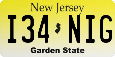 NJ license plate I34NIG