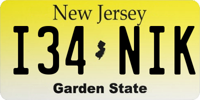 NJ license plate I34NIK