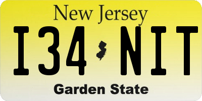 NJ license plate I34NIT
