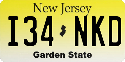 NJ license plate I34NKD