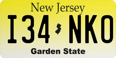 NJ license plate I34NKO