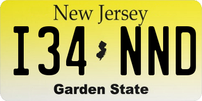 NJ license plate I34NND