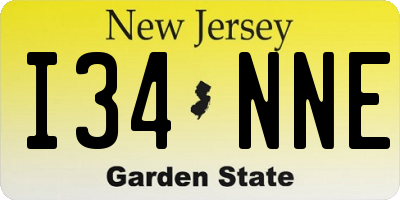 NJ license plate I34NNE