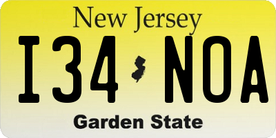 NJ license plate I34NOA
