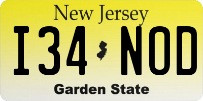 NJ license plate I34NOD