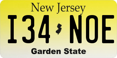 NJ license plate I34NOE