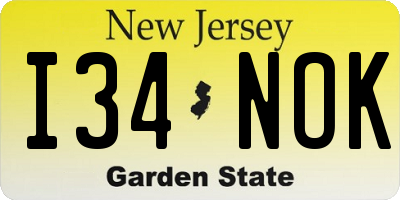 NJ license plate I34NOK