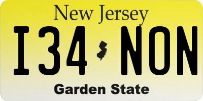 NJ license plate I34NON