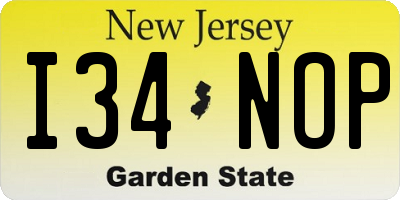 NJ license plate I34NOP