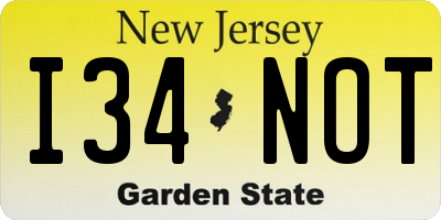 NJ license plate I34NOT