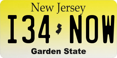 NJ license plate I34NOW