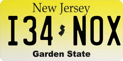 NJ license plate I34NOX