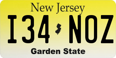NJ license plate I34NOZ