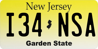 NJ license plate I34NSA