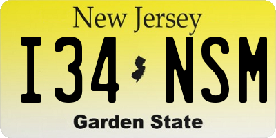 NJ license plate I34NSM