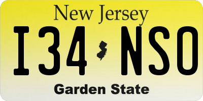 NJ license plate I34NSO
