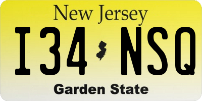 NJ license plate I34NSQ