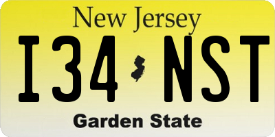 NJ license plate I34NST