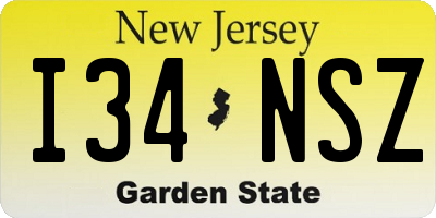 NJ license plate I34NSZ