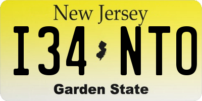 NJ license plate I34NTO