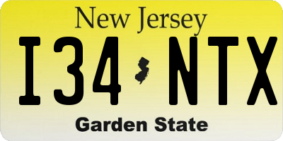 NJ license plate I34NTX