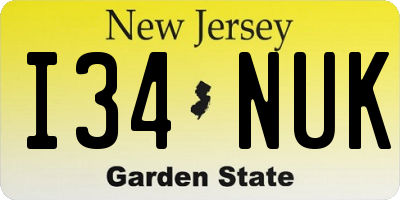 NJ license plate I34NUK