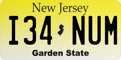 NJ license plate I34NUM