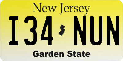 NJ license plate I34NUN