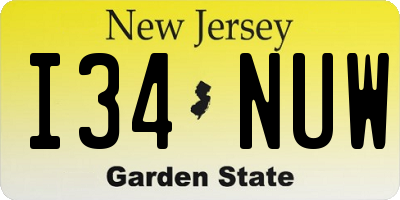 NJ license plate I34NUW