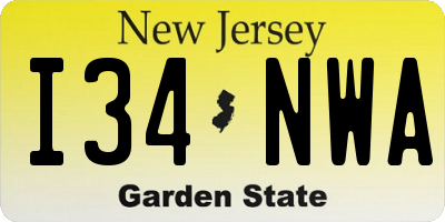 NJ license plate I34NWA