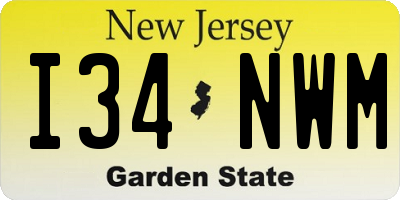 NJ license plate I34NWM