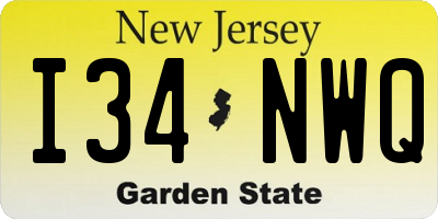 NJ license plate I34NWQ