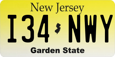 NJ license plate I34NWY