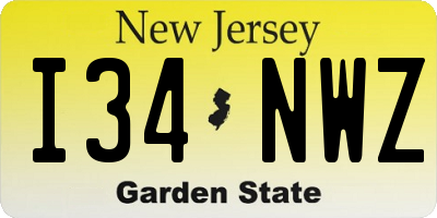 NJ license plate I34NWZ