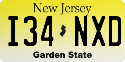 NJ license plate I34NXD