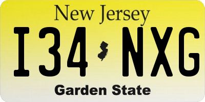 NJ license plate I34NXG