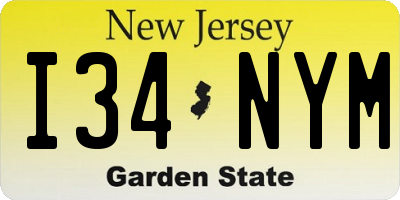 NJ license plate I34NYM