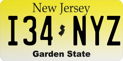 NJ license plate I34NYZ
