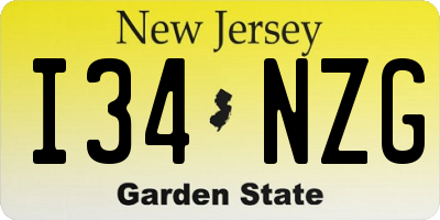 NJ license plate I34NZG