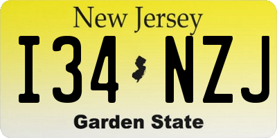 NJ license plate I34NZJ