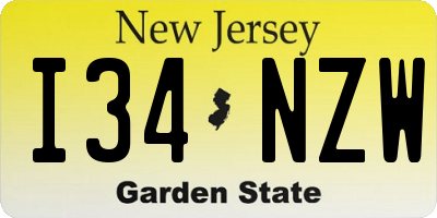 NJ license plate I34NZW