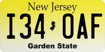 NJ license plate I34OAF