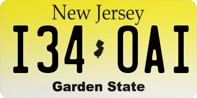 NJ license plate I34OAI