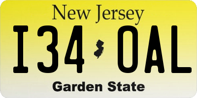NJ license plate I34OAL