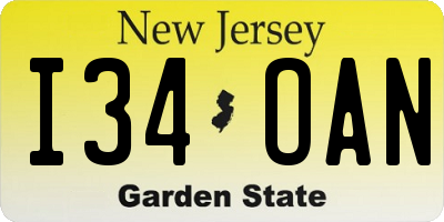 NJ license plate I34OAN